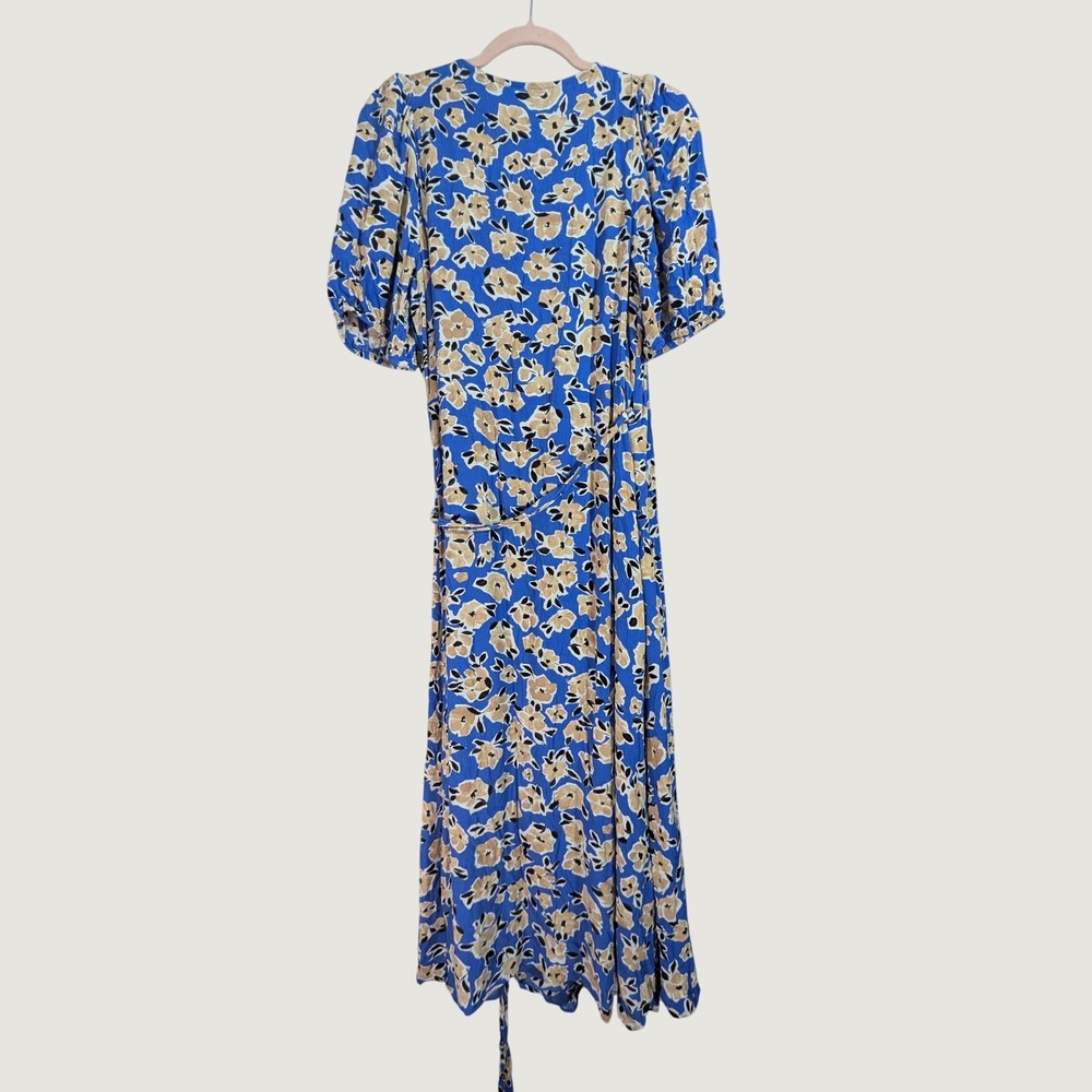 Ann Taylor Wrap Dress Womens 12 Blue Floral Short Sleeve Maxi Summer Casual - Picture 4 of 6